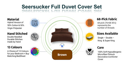 Duvet Cover Set Seersucker Single/Double/King/Super King Bedding Set - Duvet Cover + Matching Pillowcase -  Brown