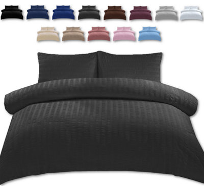 Duvet Cover Set Seersucker Single/Double/King/Super King Bedding Set - Duvet Cover + Matching Pillowcase - Charcoal