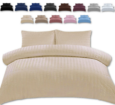 Duvet Cover Set Seersucker Single/Double/King/Super King Bedding Set - Duvet Cover + Matching Pillowcase - Cream