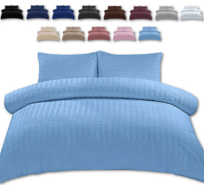 Duvet Cover Set Seersucker Single/Double/King/Super King Bedding Set - Duvet Cover + Matching Pillowcase -  Duck Egg