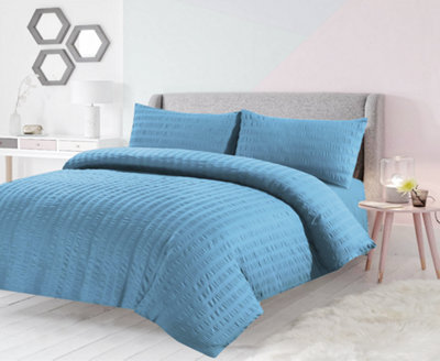 Duvet Cover Set Seersucker Single/Double/King/Super King Bedding Set - Duvet Cover + Matching Pillowcase -  Duck Egg