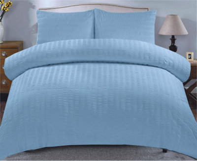 Duvet Cover Set Seersucker Single/Double/King/Super King Bedding Set - Duvet Cover + Matching Pillowcase -  Duck Egg