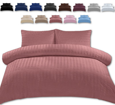 Duvet Cover Set Seersucker Single/Double/King/Super King Bedding Set - Duvet Cover + Matching Pillowcase - Dusky Pink