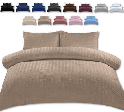 Duvet Cover Set Seersucker Single/Double/King/Super King Bedding Set - Duvet Cover + Matching Pillowcase - Latte Beige