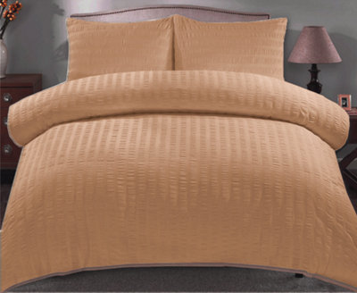 Duvet Cover Set Seersucker Single/Double/King/Super King Bedding Set - Duvet Cover + Matching Pillowcase - Latte Beige