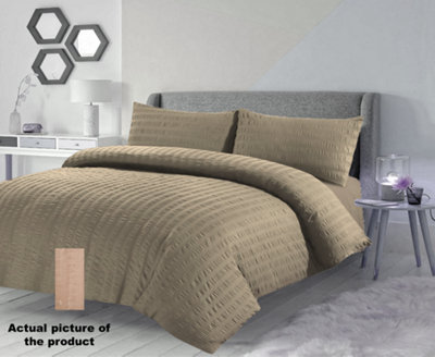 Duvet Cover Set Seersucker Single/Double/King/Super King Bedding Set - Duvet Cover + Matching Pillowcase - Latte Beige