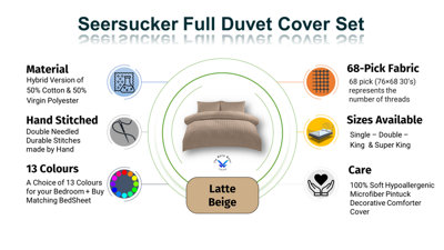 Duvet Cover Set Seersucker Single/Double/King/Super King Bedding Set - Duvet Cover + Matching Pillowcase - Latte Beige