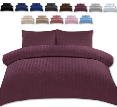 Duvet Cover Set Seersucker Single/Double/King/Super King Bedding Set - Duvet Cover + Matching Pillowcase - Purple