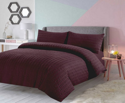 Duvet Cover Set Seersucker Single/Double/King/Super King Bedding Set - Duvet Cover + Matching Pillowcase - Purple