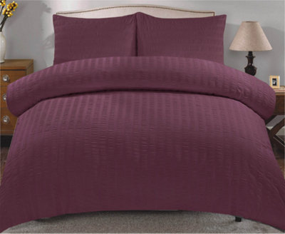 Duvet Cover Set Seersucker Single/Double/King/Super King Bedding Set - Duvet Cover + Matching Pillowcase - Purple