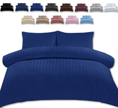 Duvet Cover Set Seersucker Single/Double/King/Super King Bedding Set - Duvet Cover + Matching Pillowcase - Royal Blue