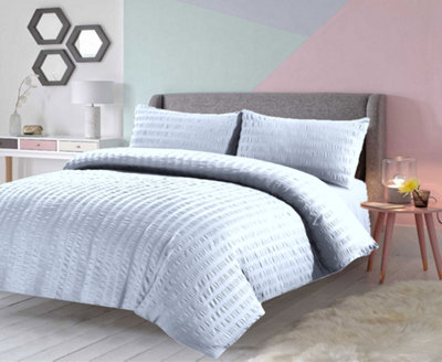Duvet Cover Set Seersucker Single/Double/King/Super King Bedding Set - Duvet Cover + Matching Pillowcase - White