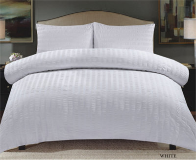 Duvet Cover Set Seersucker Single/Double/King/Super King Bedding Set - Duvet Cover + Matching Pillowcase - White