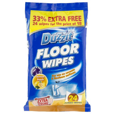 Duzzit Floor Wipes 24 Jumbo Sheets Extra Strong Lemon Fresh Cleaning x 1