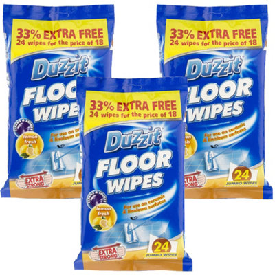 Duzzit Floor Wipes 24 Jumbo Sheets Extra Strong Lemon Fresh Cleaning x 3