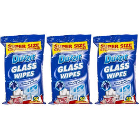 Duzzit Glass Wipes 50 Pack Jumbo Wipes (Pack of 3)