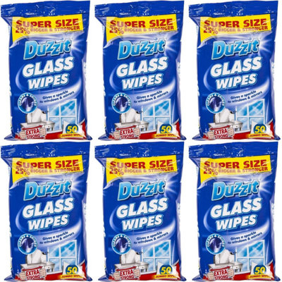 Duzzit Glass Wipes 50 Pack Jumbo Wipes (Pack of 6)