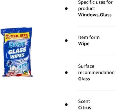 Duzzit Glass Wipes 50 Pack Jumbo Wipes (Pack of 6)