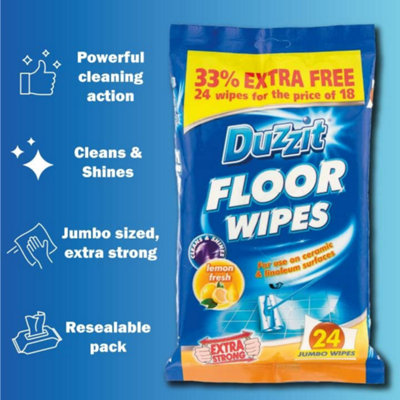 Duzzit Quick Cleaning Floor Wipes, 24 Wipes