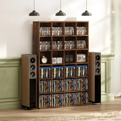 DVD CD Media Storage Rack, Video Display Unit, Rustic Brown