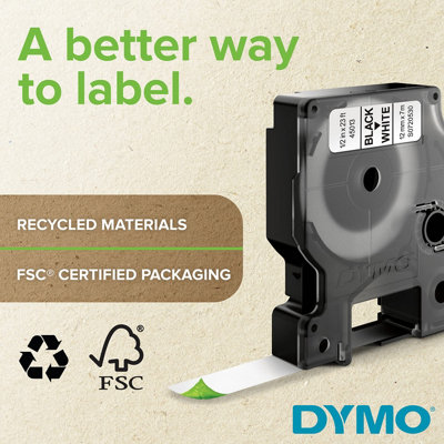 DYMO Authentic D1 Labels Black Print on White Tape 9 mm x 7 m Self ...
