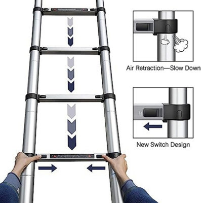 Dyzi 2.6M Heavy-Duty Stainless Steel Foldable Extension Ladder