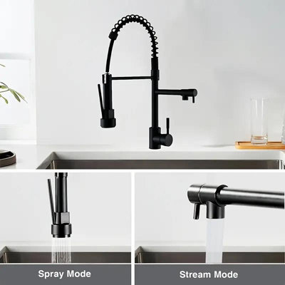Dyzi Black Dual Spout Kitchen Tap Pull Down Spray Head Faucet High-Pressure