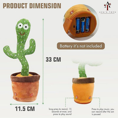 Dyzi Dancing and Talking Cactus Toy Singing Recording & Sensory Plush for  Kids & Toddlers