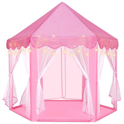 Dyzi Pink Fairy Princess Hexagonal Fabric Playhouse Tent with LED Lights Indoor & Outdoor
