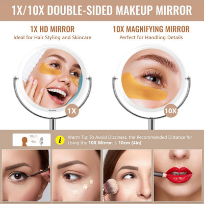 Dyzi Silver Double-Sided Circular Crystal Style Glass Metal Makeup Mirror  1X/10X Magnification