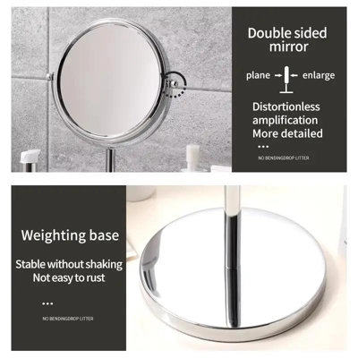Dyzi Silver Double-Sided Circular Crystal Style Glass Metal Makeup Mirror  1X/10X Magnification