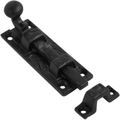 Dzina 75mm Black Antique Door Bolt - Strong Black Coated Sliding Lock for Internal Doors, Garden Gates, and Shed Doors