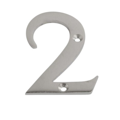 Dzina 75mm Satin Chrome Door Number 2 - Elegant and Bold Numeral for Wooden & Composite Doors