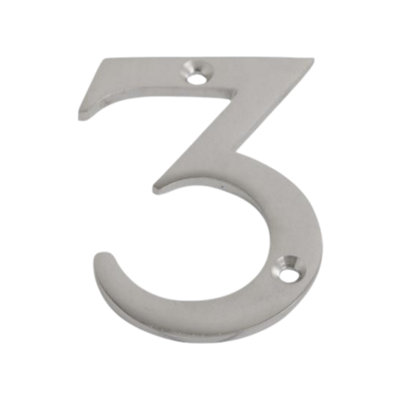 Dzina 75mm Satin Chrome Door Number 3 - Elegant and Bold Numeral for Wooden & Composite Doors