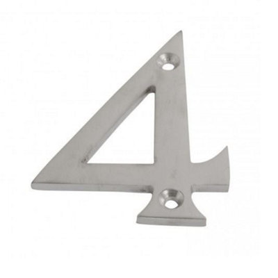Dzina 75mm Satin Chrome Door Number 4 - Elegant and Bold Numeral for Wooden & Composite Doors