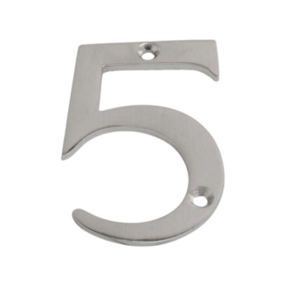 Dzina 75mm Satin Chrome Door Number 5 - Elegant and Bold Numeral for Wooden & Composite Doors