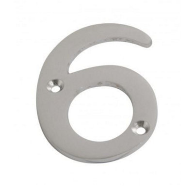 Dzina 75mm Satin Chrome Door Number 6 - Elegant and Bold Numeral for Wooden & Composite Doors