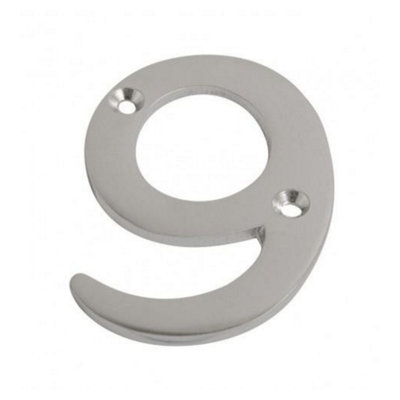 Dzina 75mm Satin Chrome Door Number 9 - Elegant and Bold Numeral for Wooden & Composite Doors