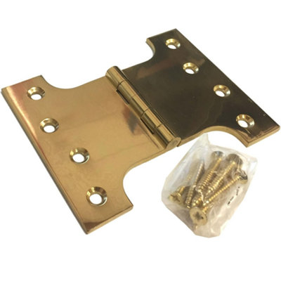 Dzina Heavy Duty Parliament Hinge - Brass Door Hinges for Wooden Doors, Internal Gates & Cabinets (6x4x4 In) - Pack of 1 Pair