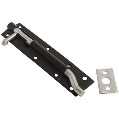 Dzina Steel Sliding Tower Door Bolt (4 Inch), Black, Pack of 1 - Durable Black Coated Slide Bolt for Garden Gates & Shed Doors