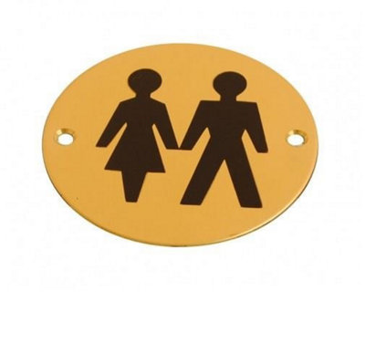 Dzina Toilet Door Sign 75mm Screen Printed Brass Unisex Pack of 1