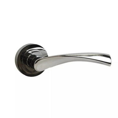 Dzina Twirl Lever on Rose Door Handle in Satin Chrome