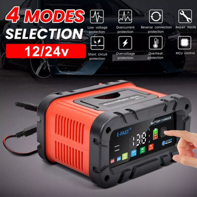 E-FAST Smart Car Battery Charger 12V/24V - Automatic 7-Stage - Lead-Acid &  LiFePO4
