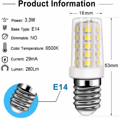 E14 3.3W LED MINI LIGHT BULBS, DAYLIGHT, 3 PACK