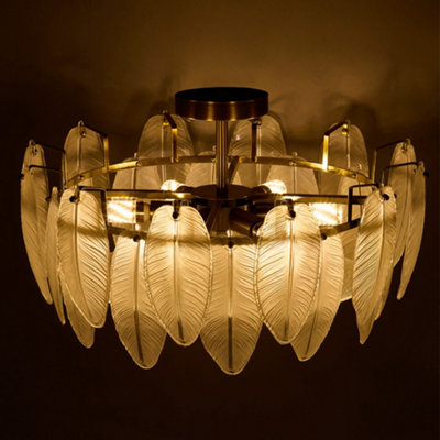 E14 38cm Dia Frosted Glass Feathers Lampshade Ceiling Light Fixture for Livingroom,Bedrooms or Dining areas