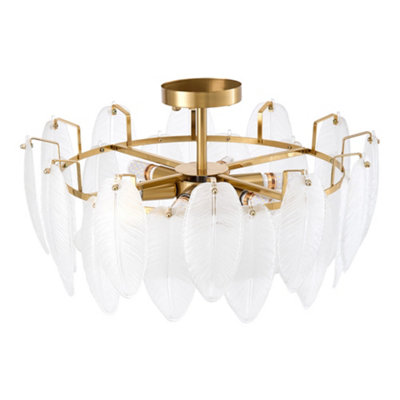 E14 48cm Dia Frosted Glass Feathers Lampshade Ceiling Light Fixture for Livingroom,Bedrooms or Dining areas