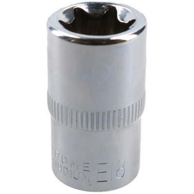 E18 Female Torx Socket Star Bit 1/2" Drive Standard External Chrome Vanadium