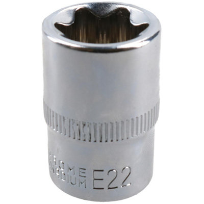 E22 Female Torx Socket Star Bit 1/2" Drive Standard External Chrome Vanadium