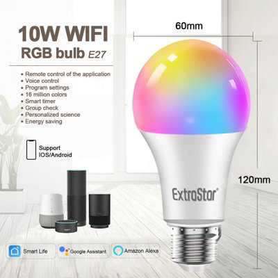 E27 10W LED Smart WiFi RGB Bulb, Android/IOS Compatible