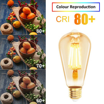 E27 6W ST64 LED Vintage Filament Light Bulb, 2200K Warm White, Pack of 4